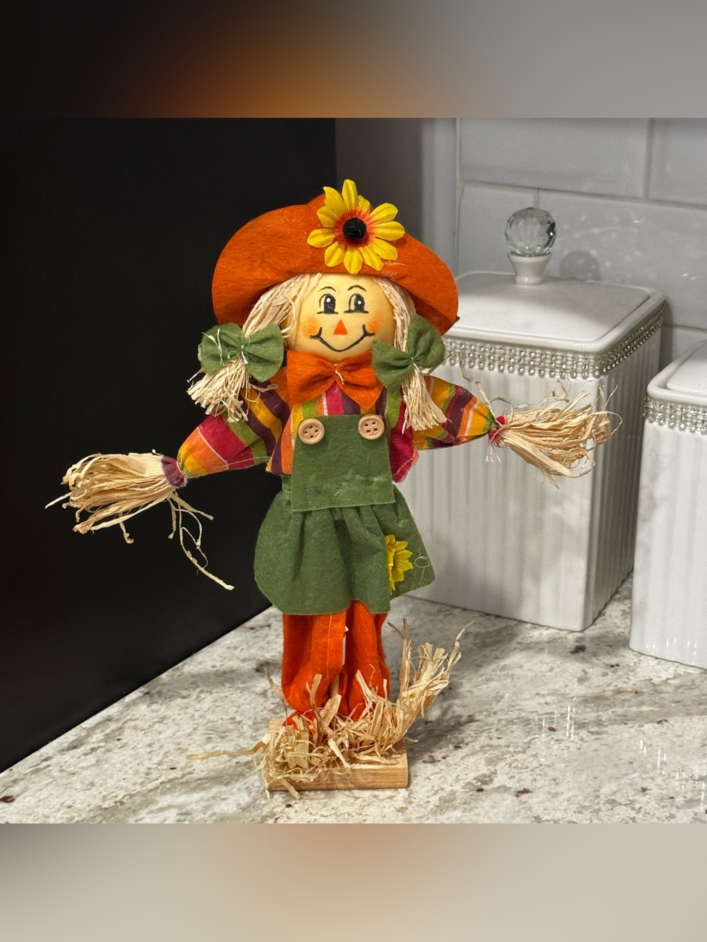 Autumn Orange & Green Decorative Scarecrow Figurine